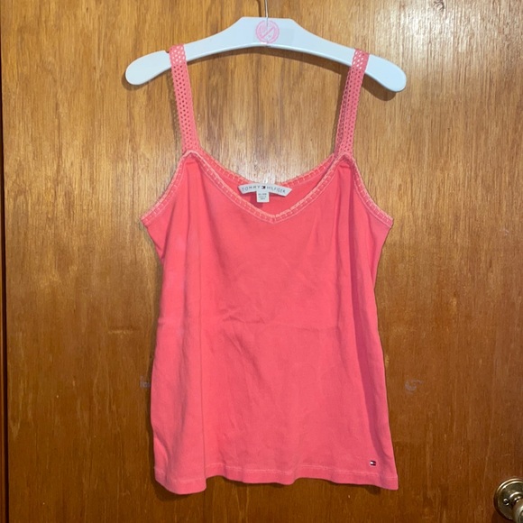 •TOMMY HILFIGER•CORAL RIBBED CROCHET STRAPS NECKLINE TANK TOP BLOUSE SIZE XL EUC - Picture 3 of 7